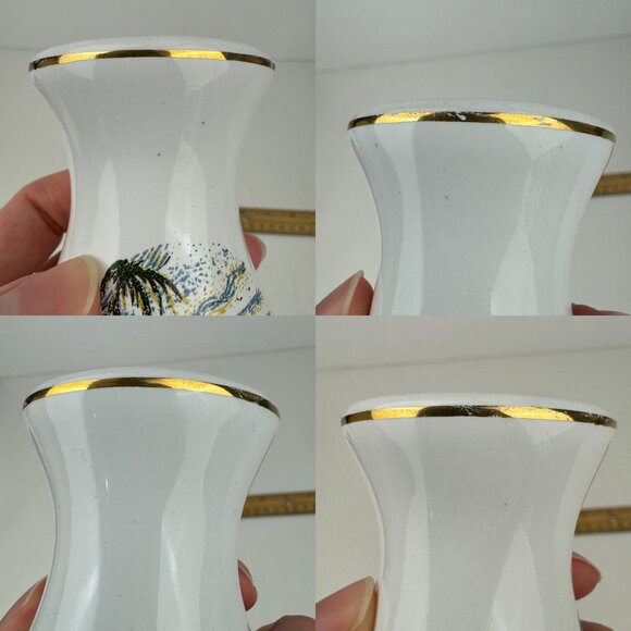 Vtg Puerto La Cruz Van Venezuela Souvenir Small Vase Ceramic Tabletop Gold Trim - Picture 8 of 13